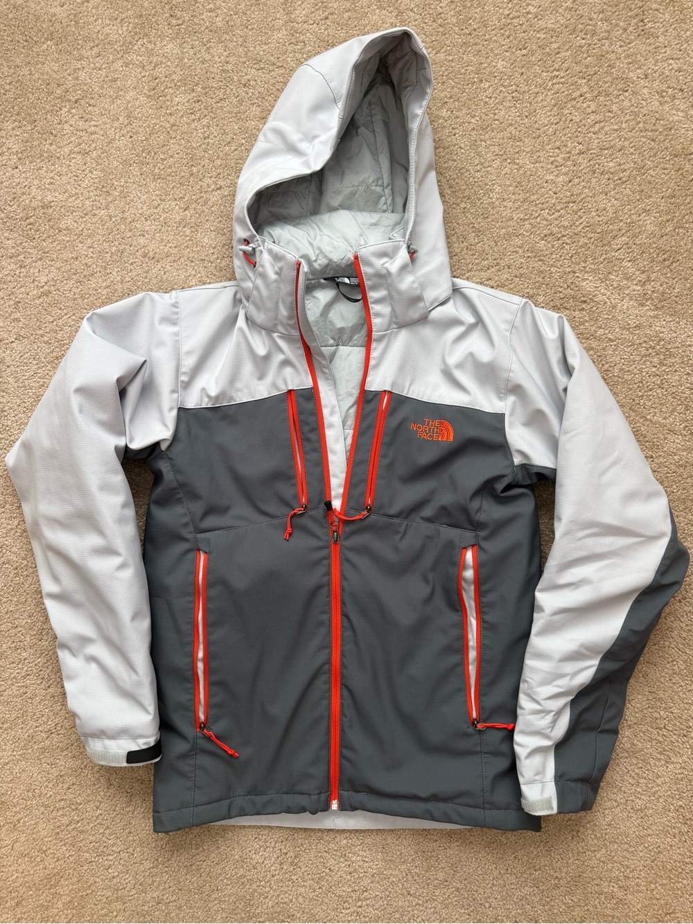 The North Face Men's Two-Tone Gray Shell Jacket with Orange Accents XS